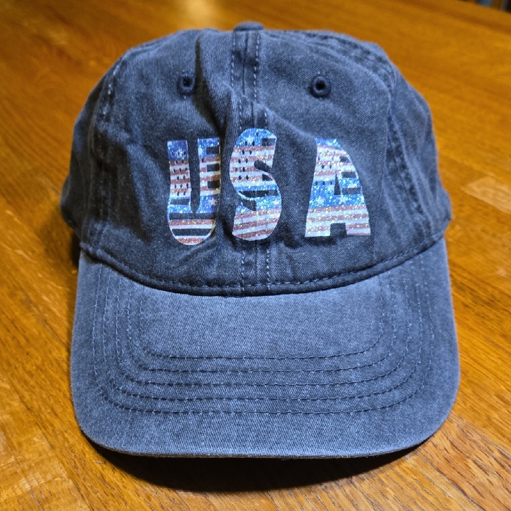 Adult Black Soot (Dark Gray) Women Adjustable Hat Cap Blue Red White Glitter USA